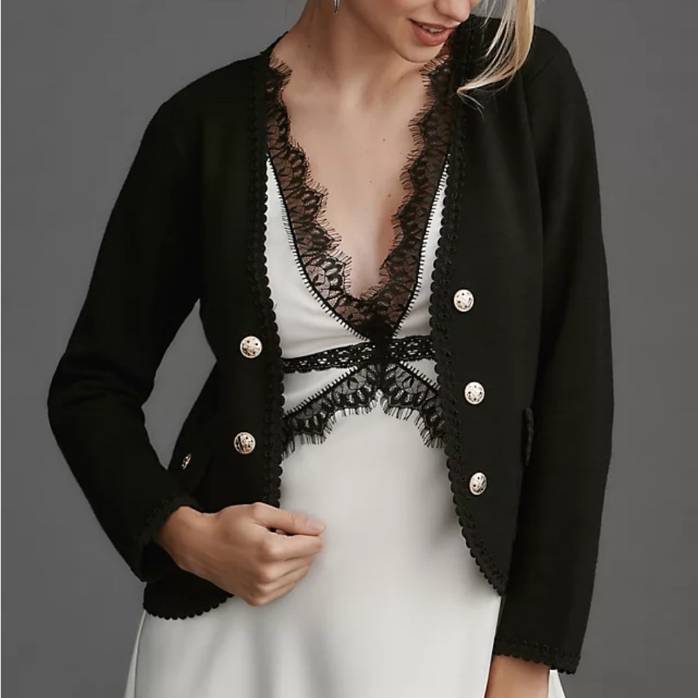 Anthropologie SIONI BLAZER CARDIGAN SWEATER in BLACK
